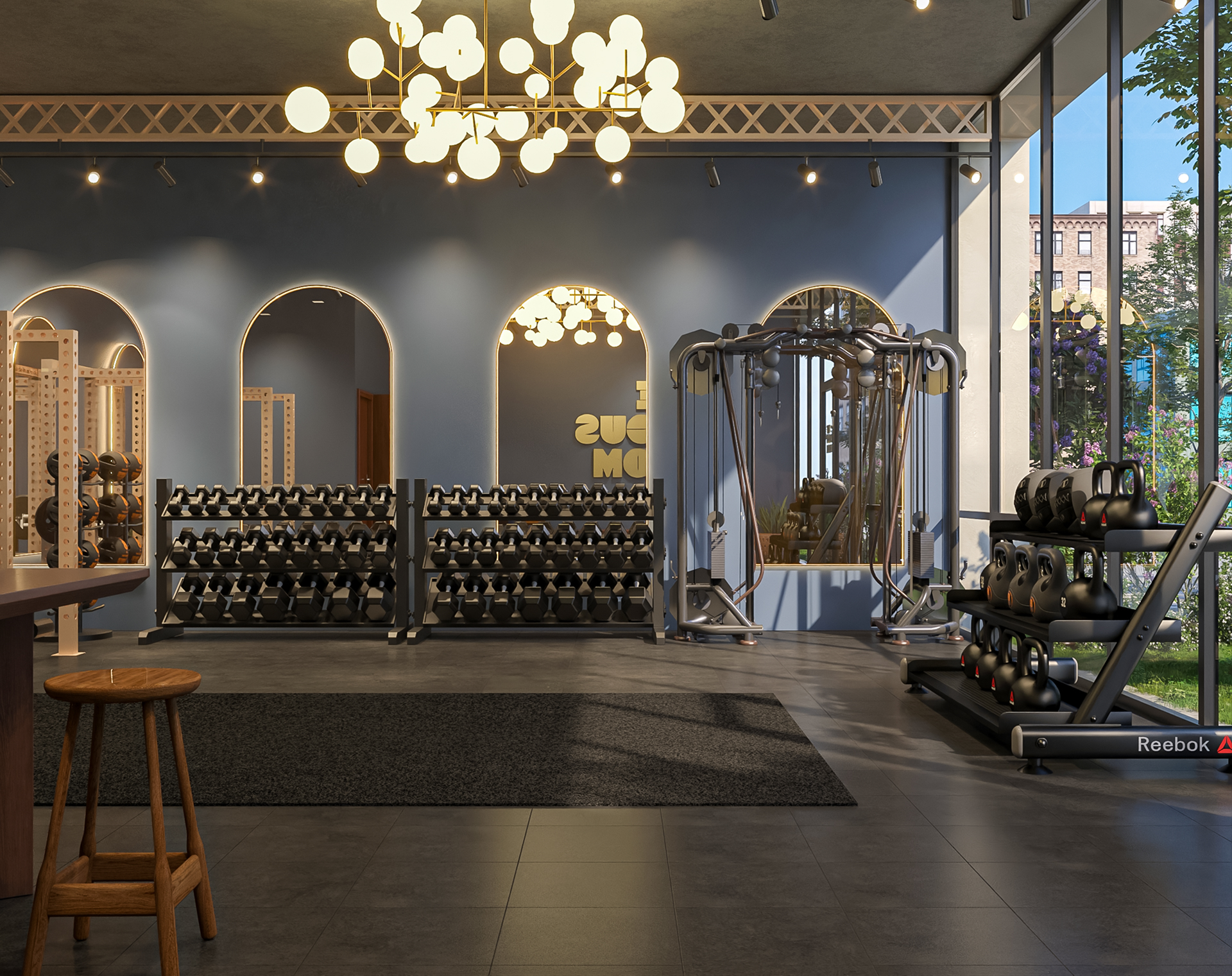 Rack of black kettlebells at The Focus Room private gym